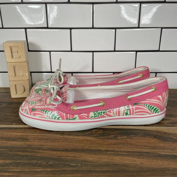 Sperry Shoes - Sperry Top-Sider Lola Women's Size 7 Boat Shoes Pink Green Canvas Sequins Flats